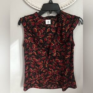 CAbi Women's Black and Yellow Leaf Print Blouse